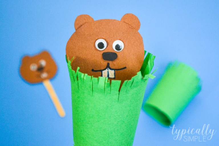 groundhog craft puppet that uses a cardboard tube