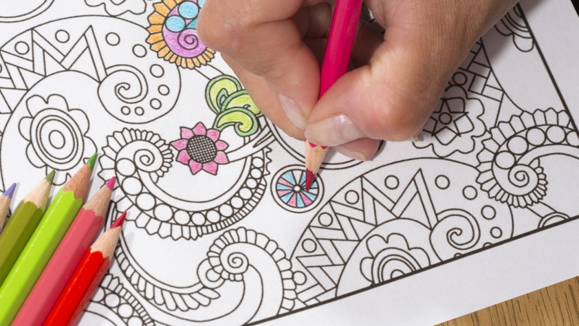 coloring page with colored pencils