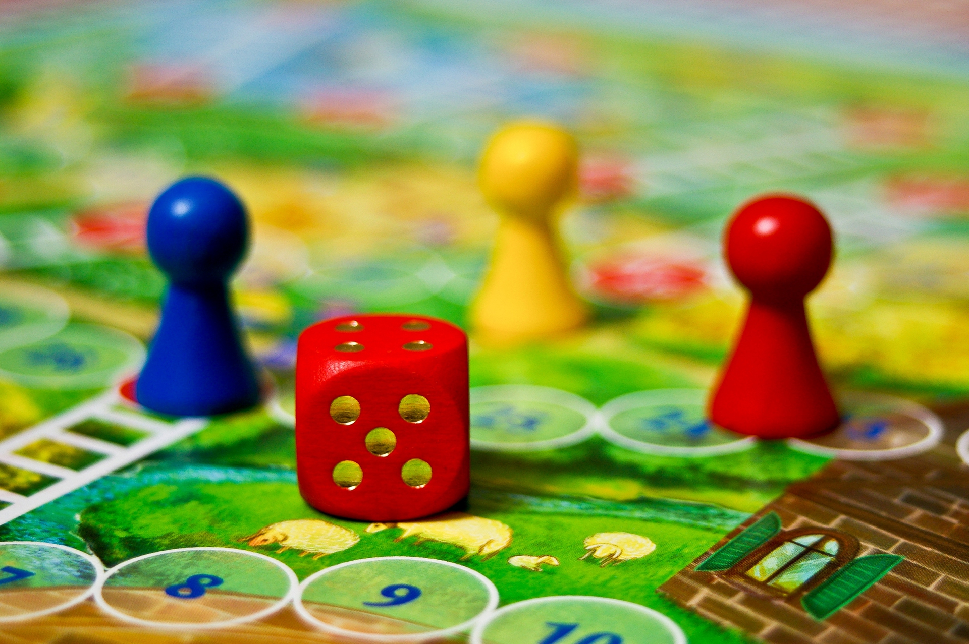 dice and board game pieces