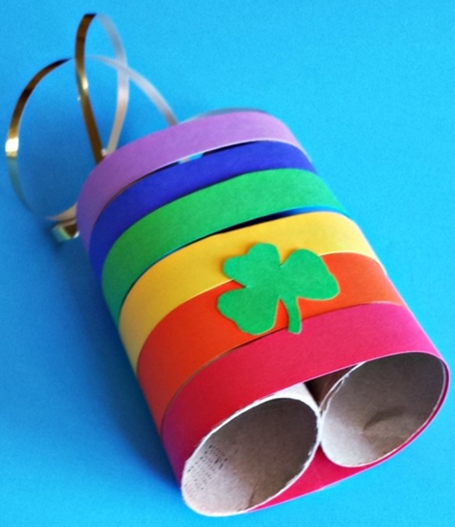 rainbow and shamrock binoculars craft made with cardboard tubes and construction paper