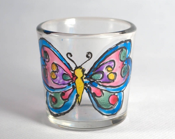 stained glass butterfly on jar