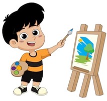 illustration of a young boy painting at an art easel
