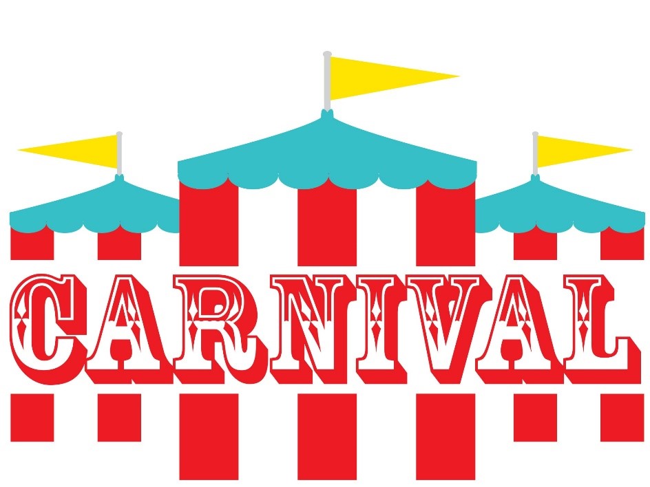 illustration of 3 tents with the word carnival across them