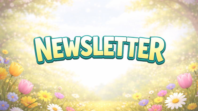 NEWSLETTER SIGN with spring floral backgroun