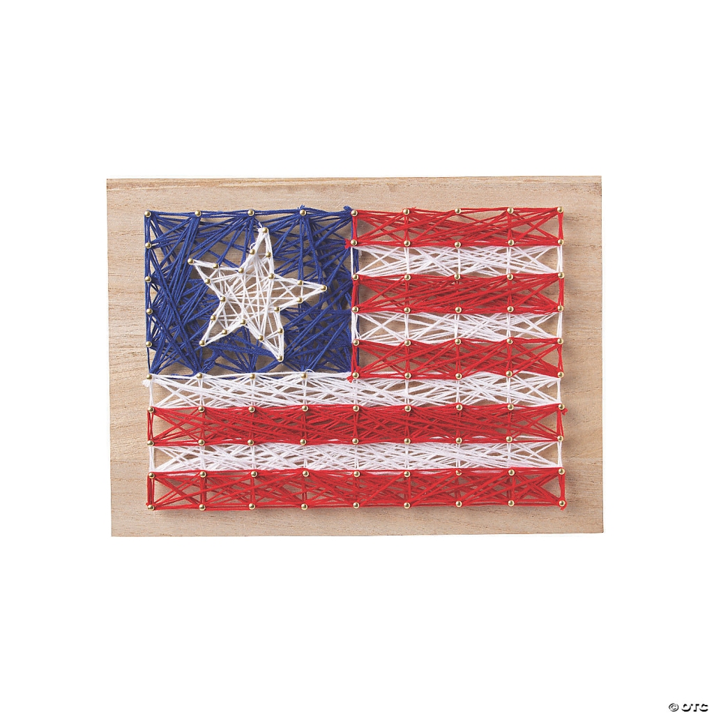 a red white and blue flag made with string art