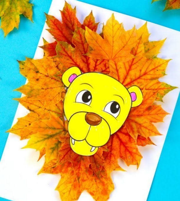 lion craft with a mane made of fall leaves