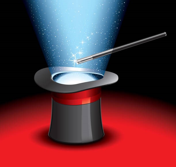 a magician's hat and magic wand