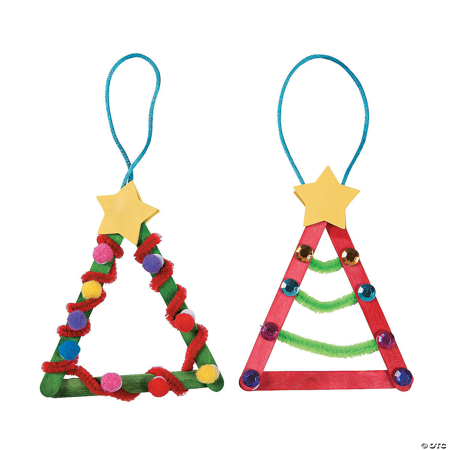 christmas tree crafts made of craft sticks, pom poms, sequins, and pipe cleaners