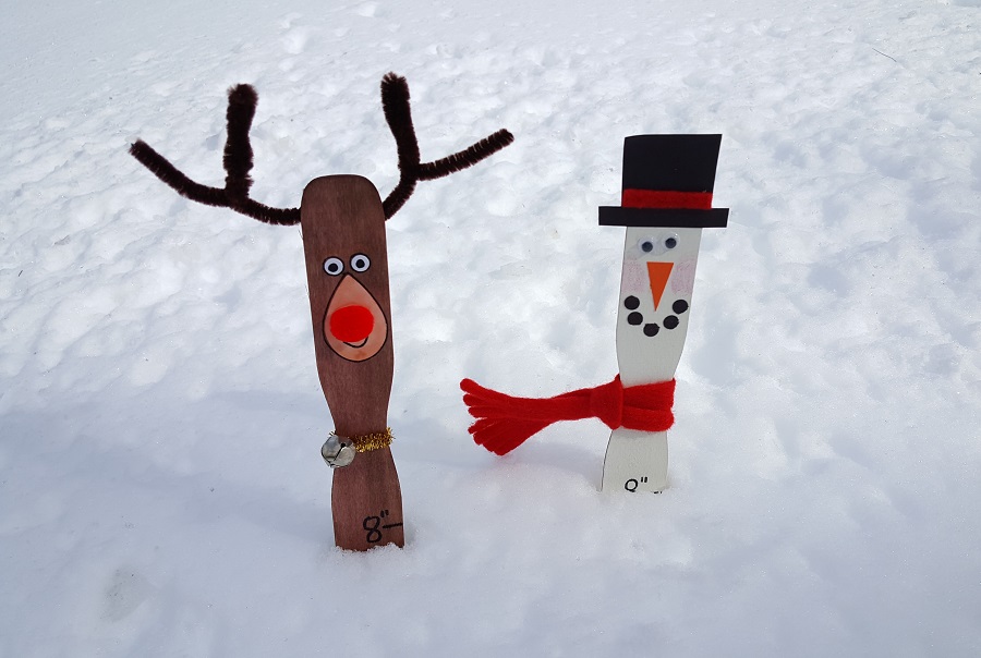 craft of snowman and reindeer rulers for measuring snow depth