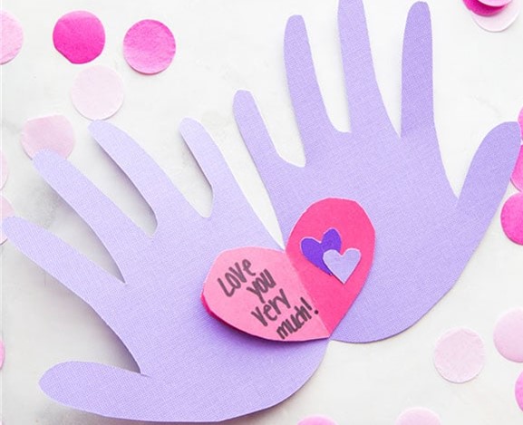 valentine made with handprint cutouts