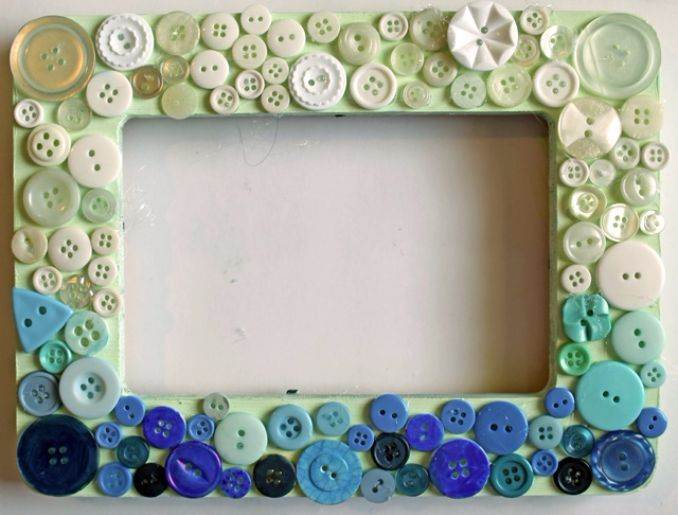 picture frame decorated with colorful buttons