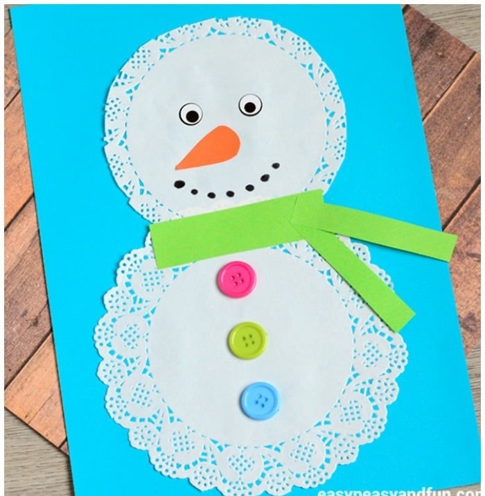 snowman craft using paper doilies