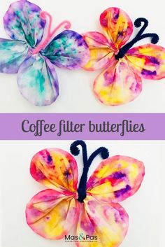 colorful butterfly craft made from painted coffee filters and pipe cleaners