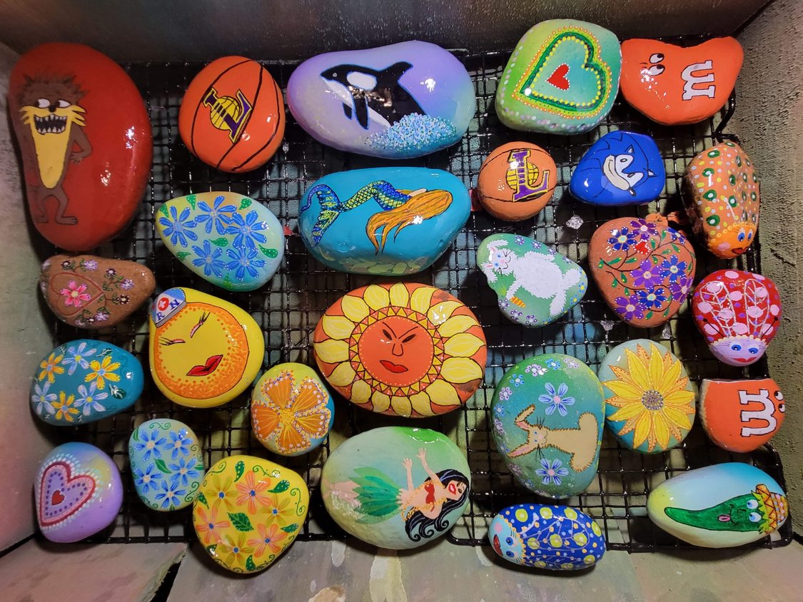 rocks painted with various designs