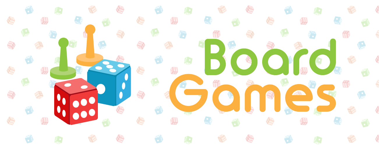 dice and game markers with BOARD GAMES title