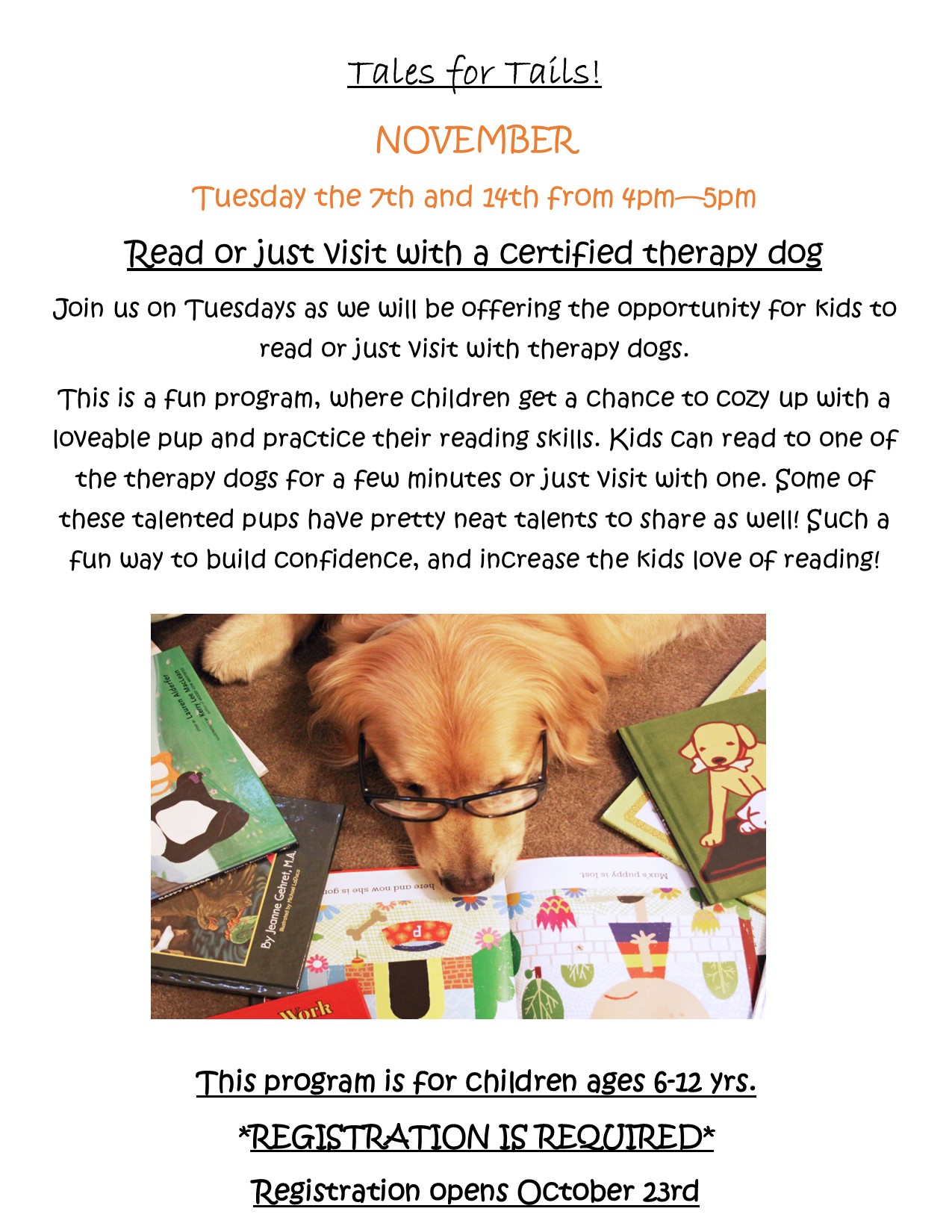 therapy dog program flyer