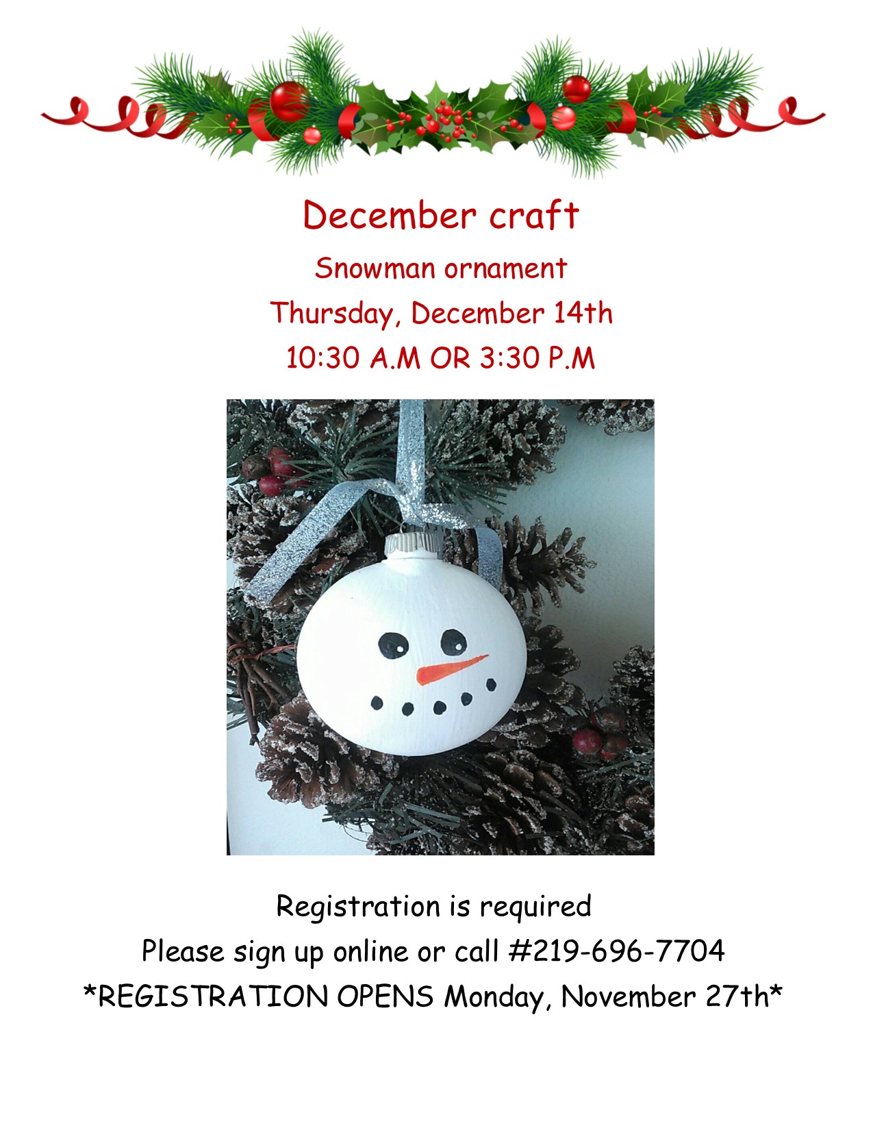 snowman ornament craft flyer