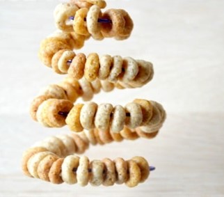 bird feeder made of cereal on a wire