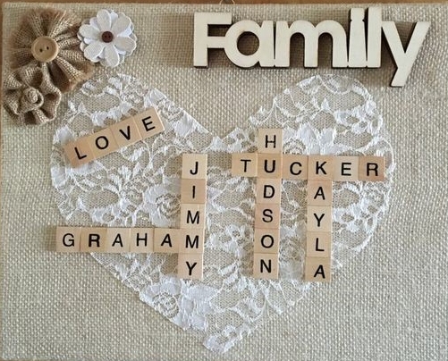 valentines themed crosswords listing names of family members