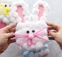 bunny craft made of cotton balls and pipe cleaners