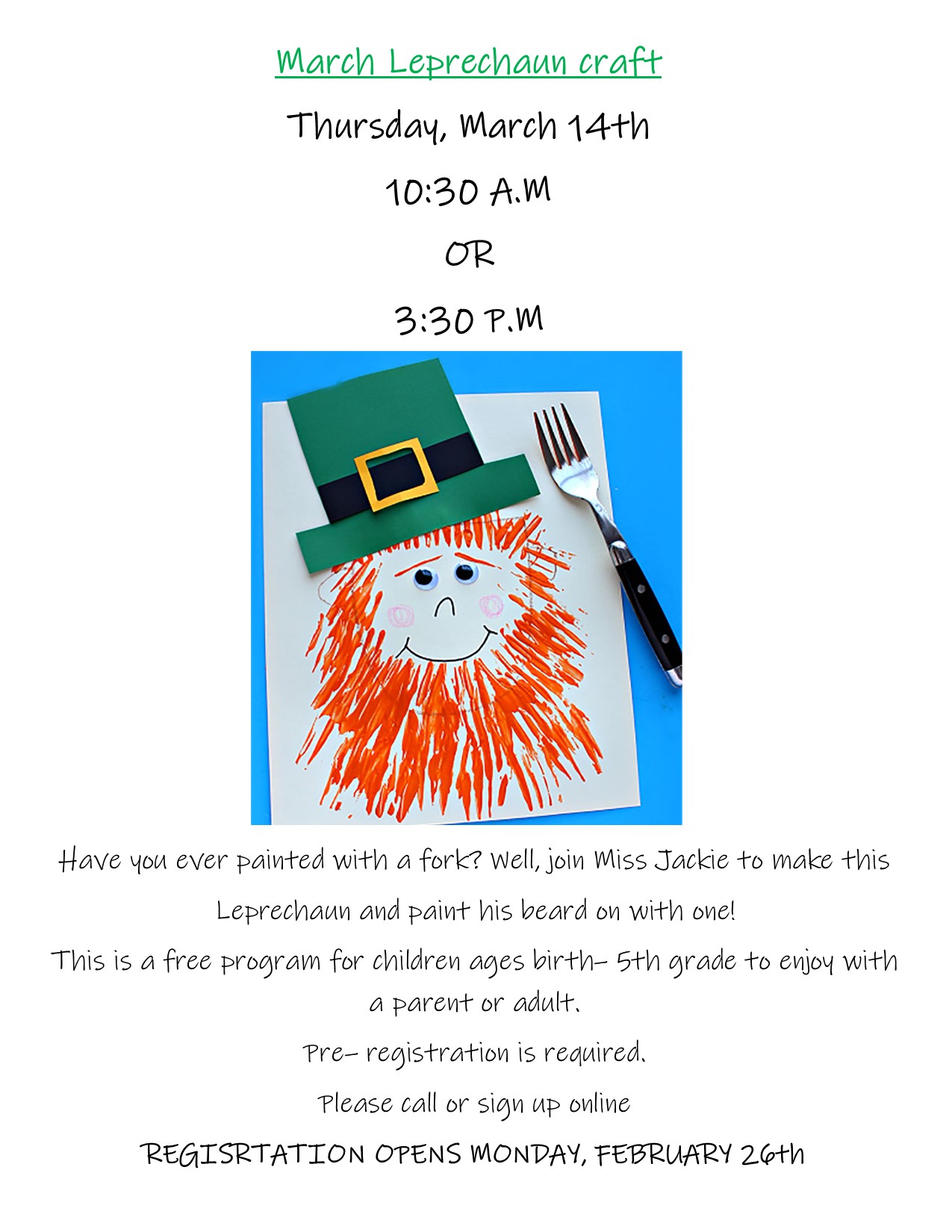 leprechaun craft march 14Painted rocks june 13th 2024 at 10:30 or 3:30. ages birth to 5th grade. registration opens february 26