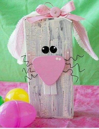 bunny craft made from decorated wooden block