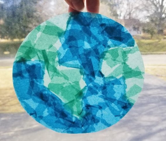 suncatcher craft of the earth made with tissue paper