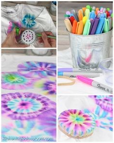 collage of tie dye designs made with markers