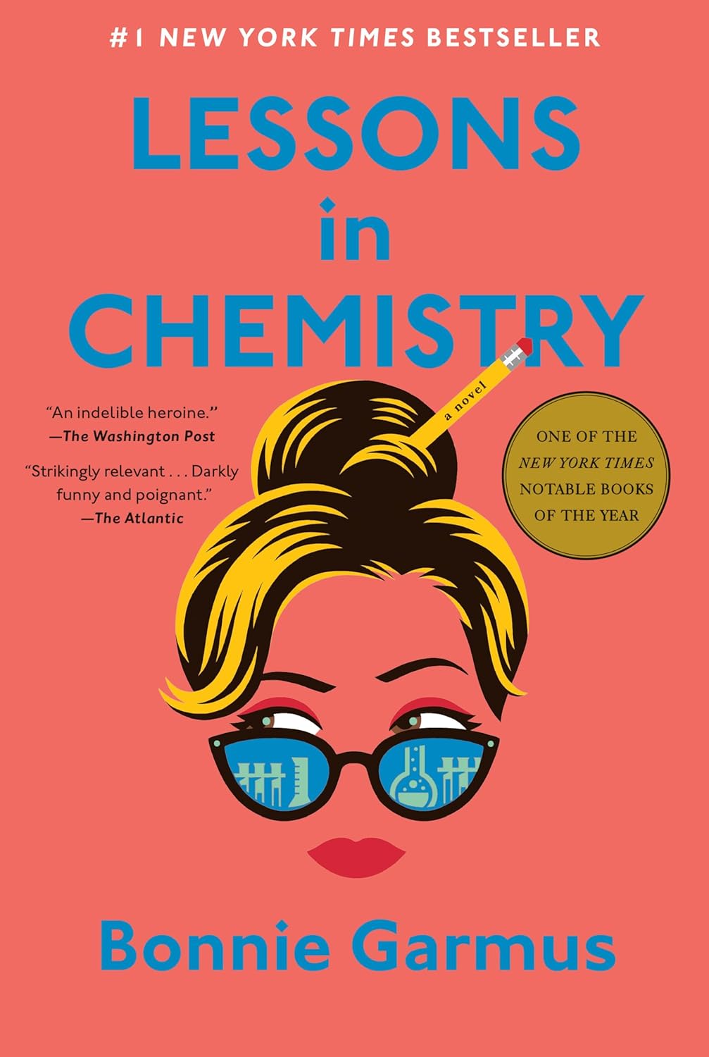 book cover for lessons in chemistry by bonnie garmus