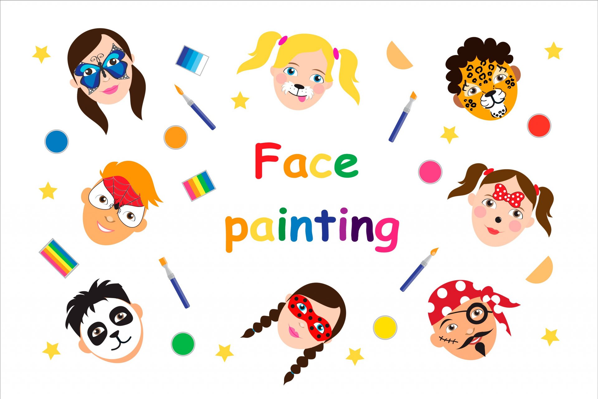 drawings of children with different face painting designs