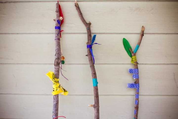 sticks tied with colorful cloths