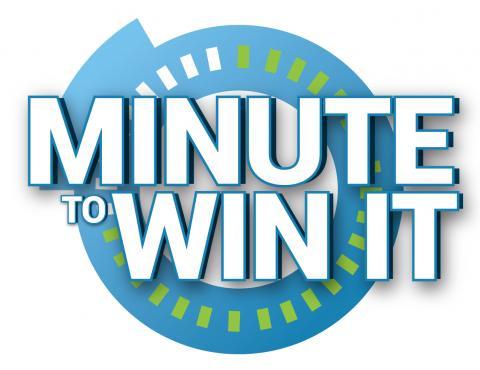 the words "minute to win it" in front of a blue 60 second timer