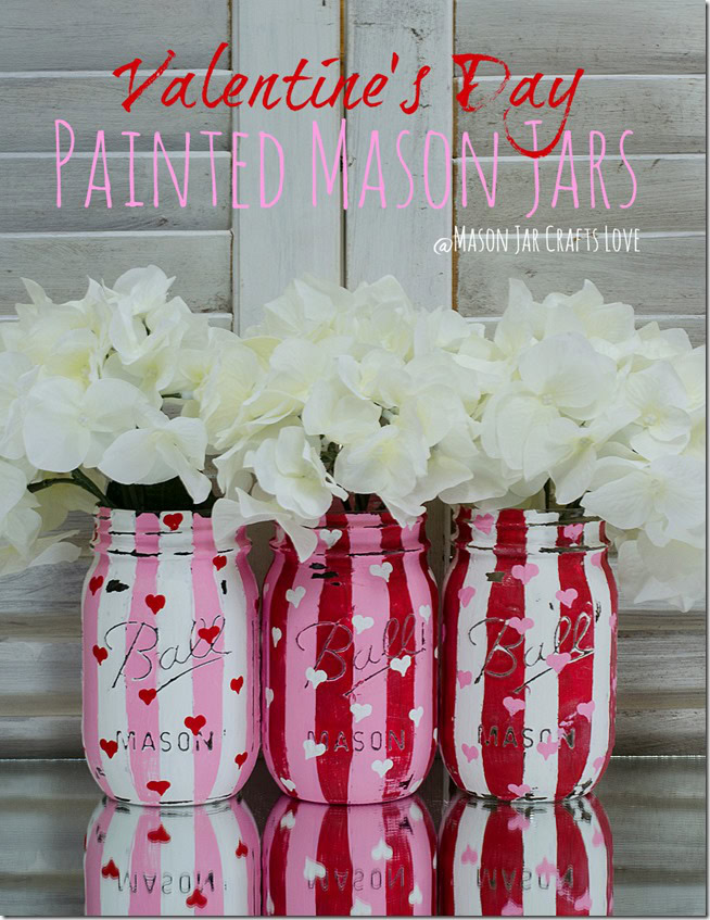 Mason Jar painted with hearts to use as a vase
