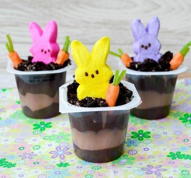 Marshmallow bunnies in pudding cup