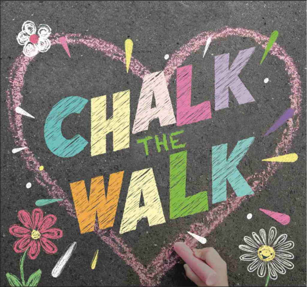 chalk the walk picture of a sidewalk decorated with hearts and flowers with chalk