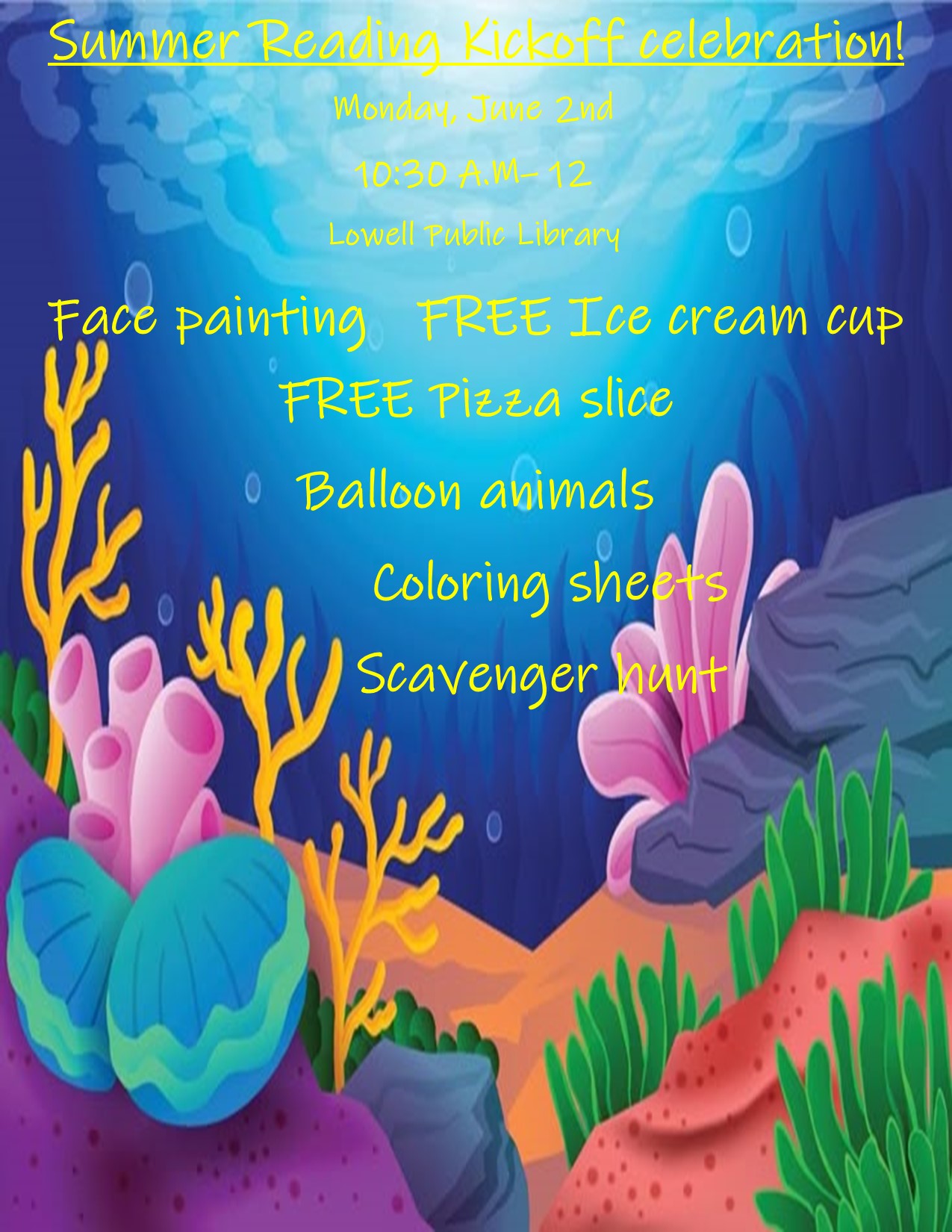 under the sea background with information about Summer reading.