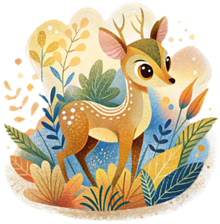 drawing of a deer in a field.