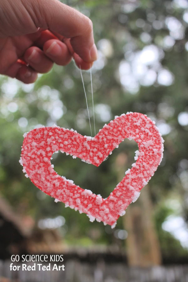 Valentine hearts made using borax crystals