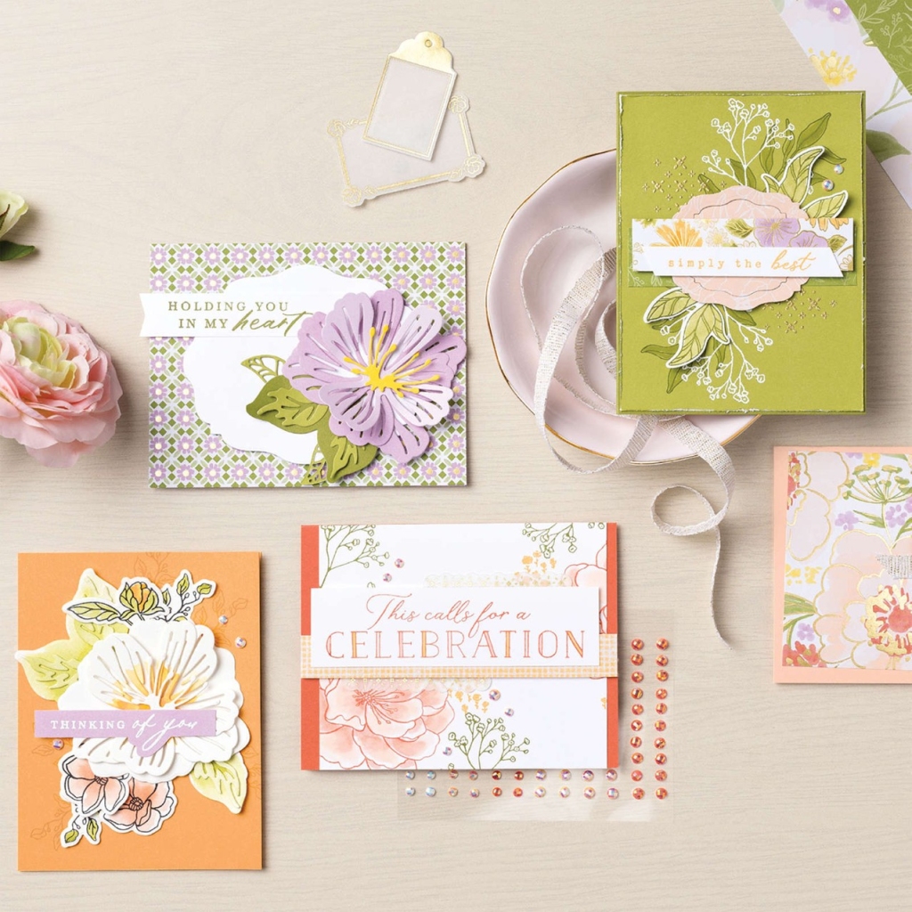 overhead picture of 6 handmade cards