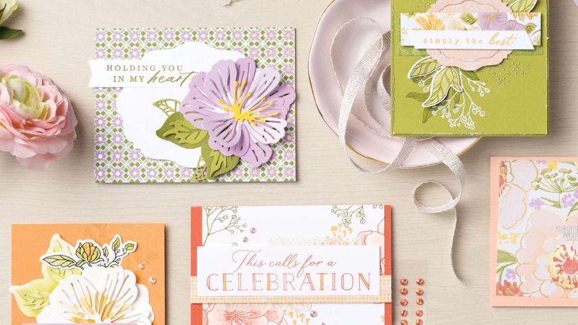 overhead picture of 6 handmade cards