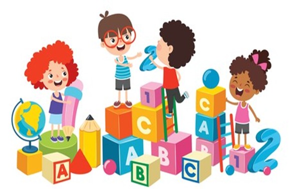 animated kids building alphabet blocks together