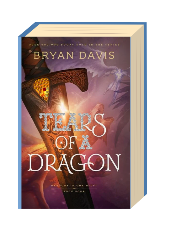 Book titled "Tears of a Dragon" with gems over letters.