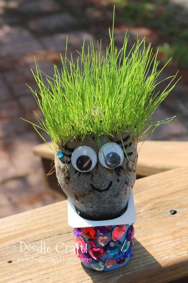 growing grass for hair on a creature with googly eyes