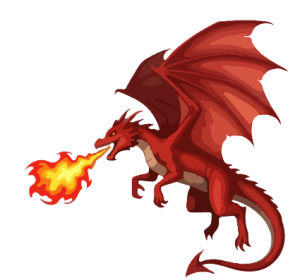 a flying red dragon breathing fire