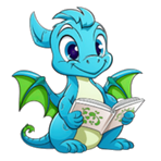 blue-dragon a young blue dragon happily reading a book