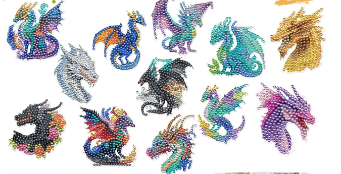 various dragon pictures embellished with diamond dot art