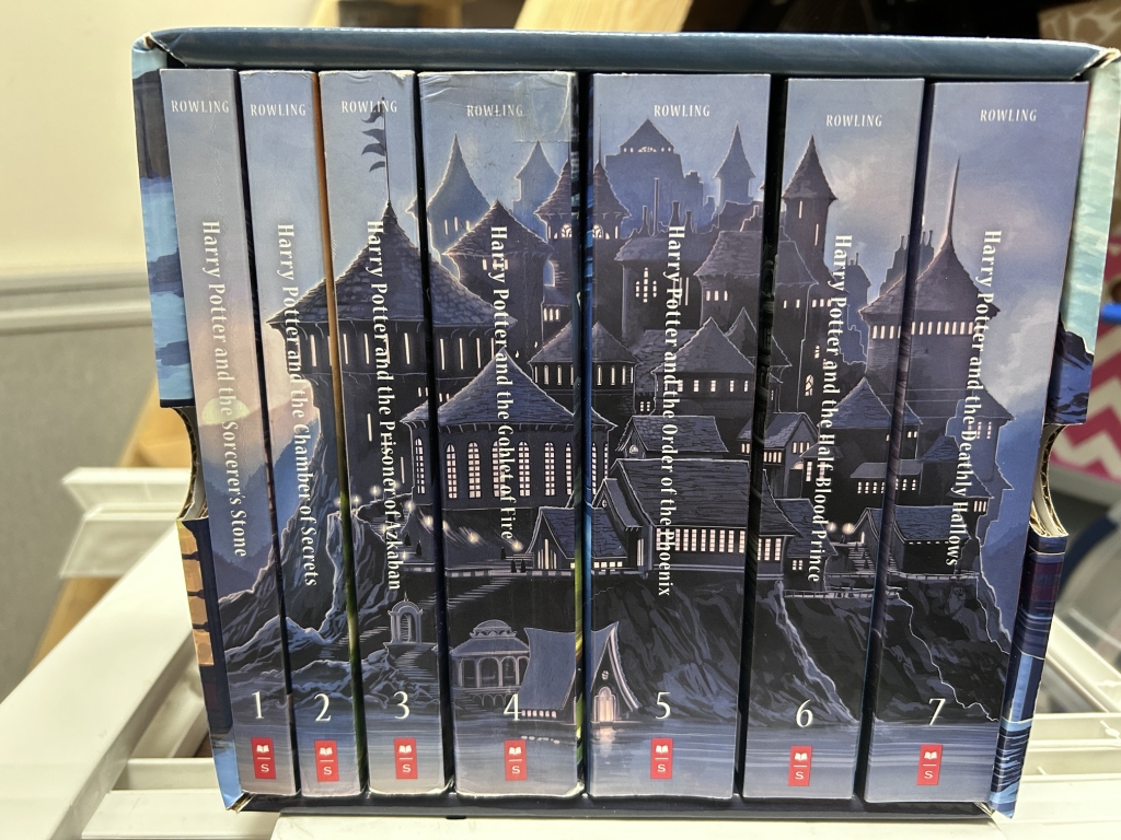 Harry Potter Box Set Harry Potter box set with all 7 books displaying Hogwarts Castle on their spines