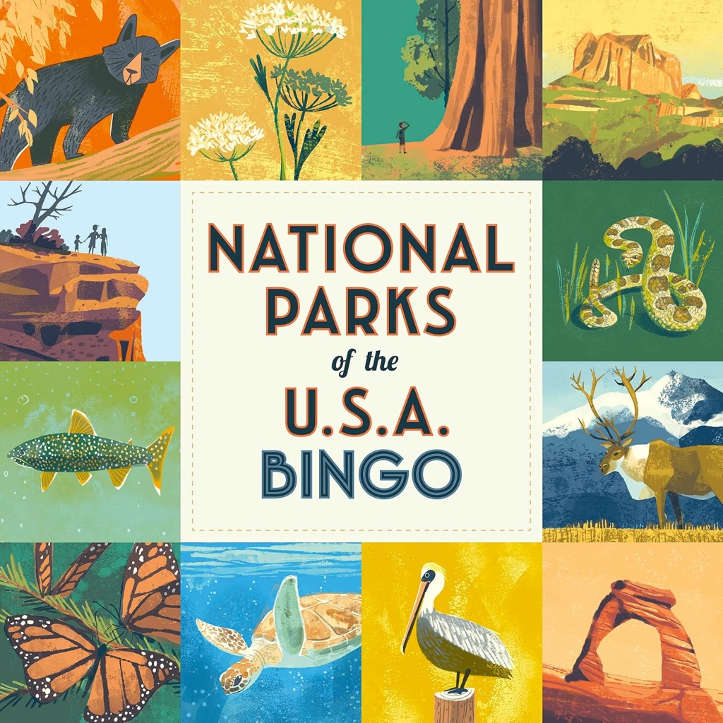 National Parks of the USA Bingo box with various nature photos