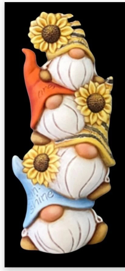 3 ceramic gnomes with sunflowers