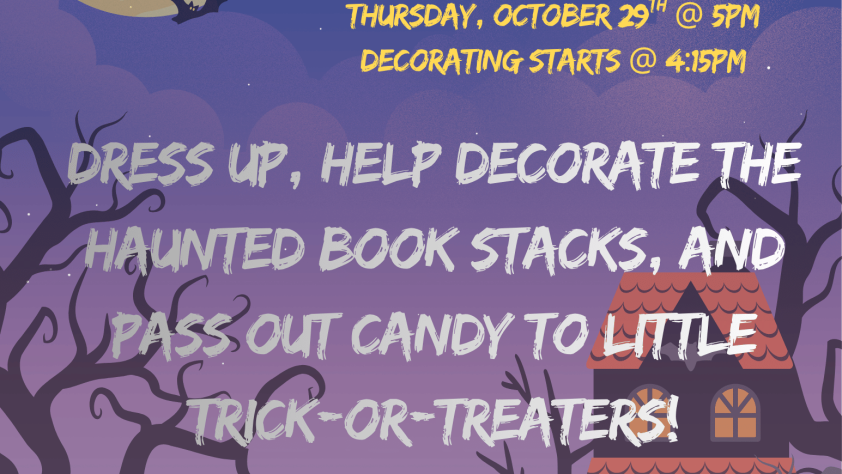 Flyer for Haunted Stacks program. All info plus more included in body.
